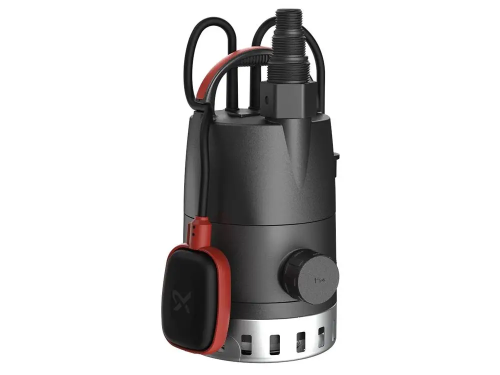 Tauchmotorpumpe von Grundfos in schwarzer Ausführung mit mehreren Anschlüssen und Kabel. Geeignet für die Entwässerung von Kellerräumen.